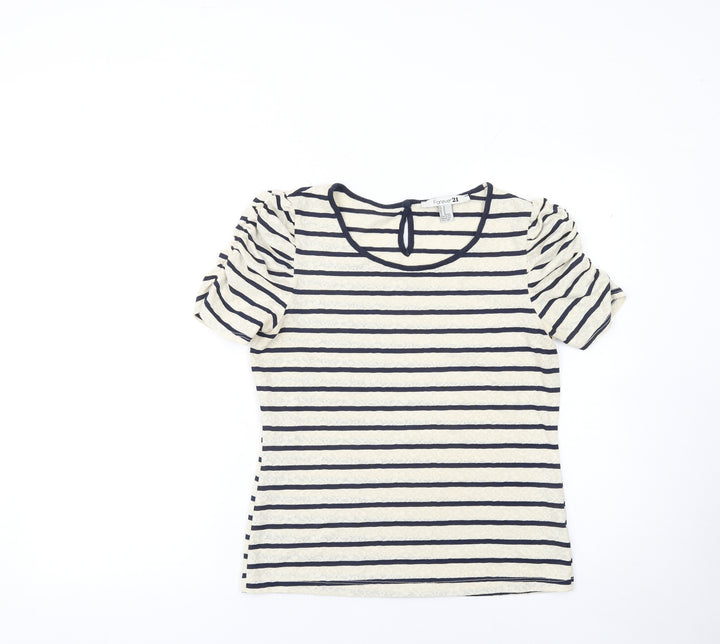 Forever 21 Women’s Beige Striped Lace Puff Sleeve T-Shirt Size M