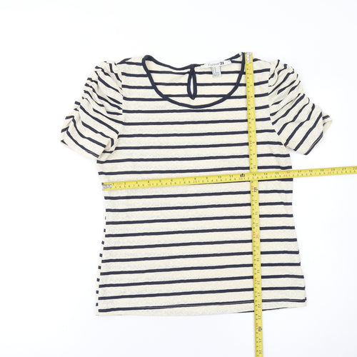 Forever 21 Women’s Beige Striped Lace Puff Sleeve T-Shirt Size M