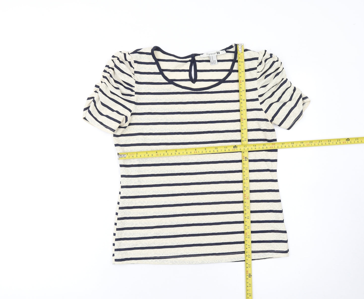 Forever 21 Women’s Beige Striped Lace Puff Sleeve T-Shirt Size M