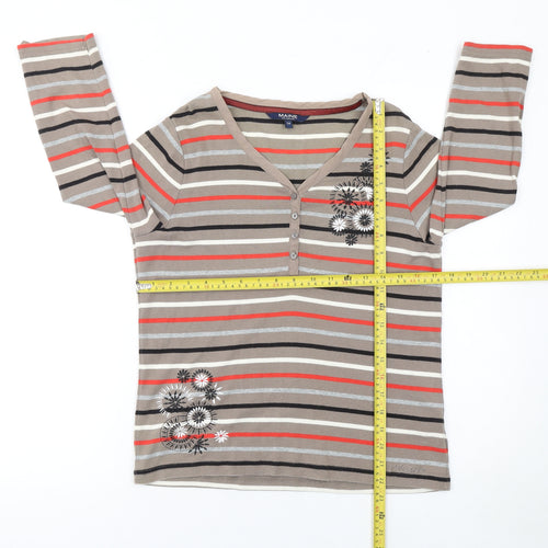 Maine New England Women’s Multicoloured Striped Cotton 3/4 Sleeve V-Neck T-Shirt Size 14
