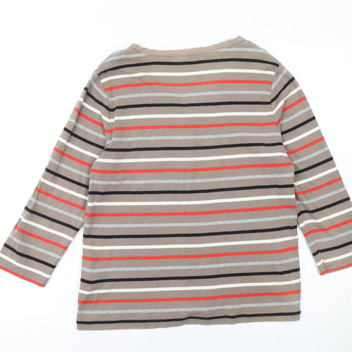 Maine New England Women’s Multicoloured Striped Cotton 3/4 Sleeve V-Neck T-Shirt Size 14