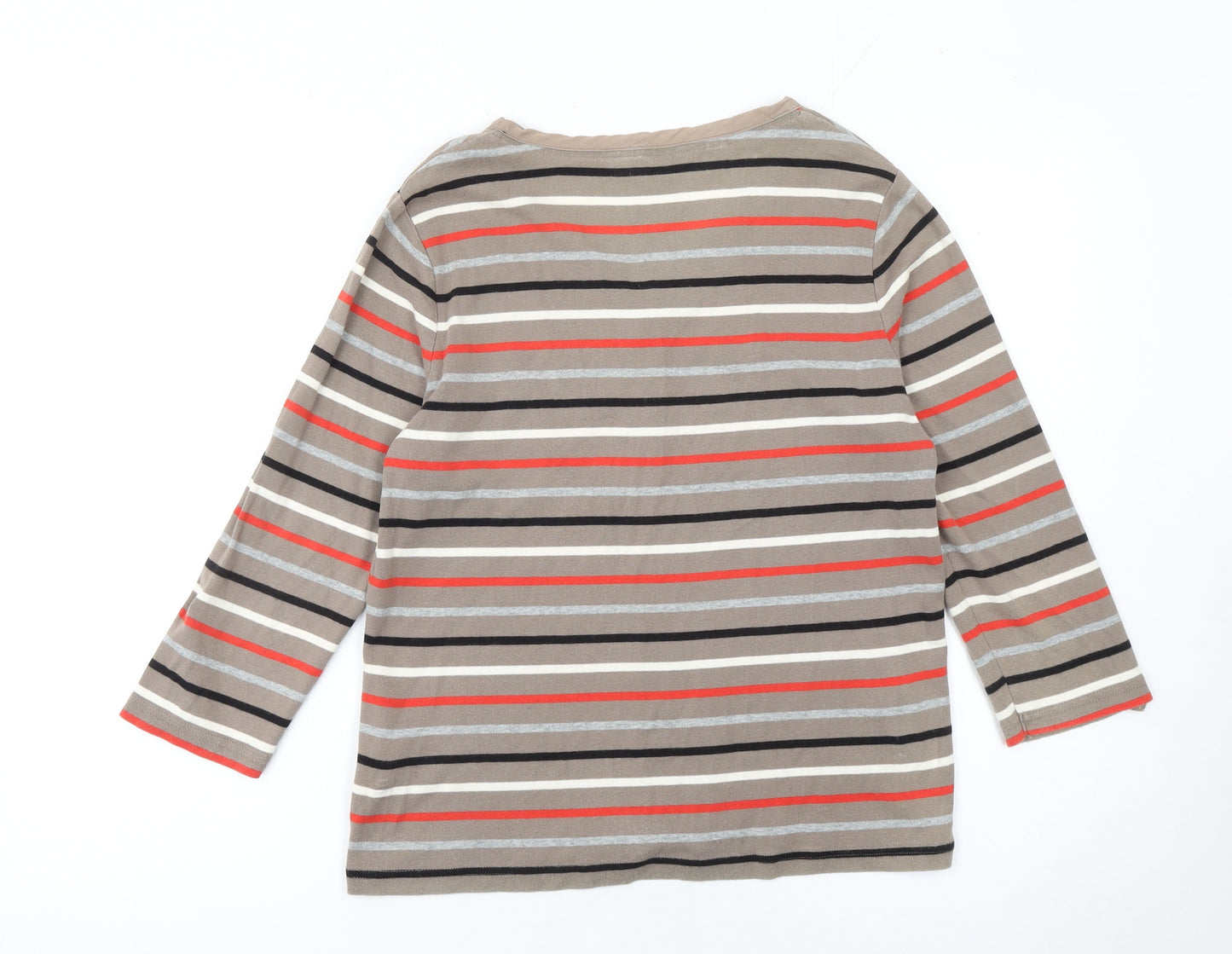 Maine New England Women’s Multicoloured Striped Cotton 3/4 Sleeve V-Neck T-Shirt Size 14