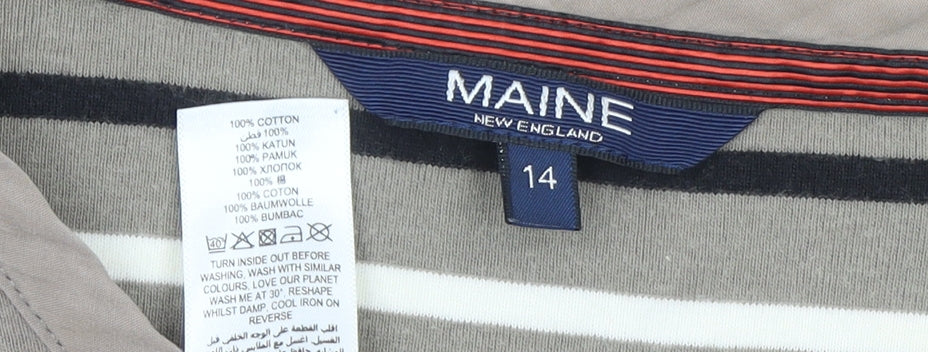 Maine New England Women’s Multicoloured Striped Cotton 3/4 Sleeve V-Neck T-Shirt Size 14