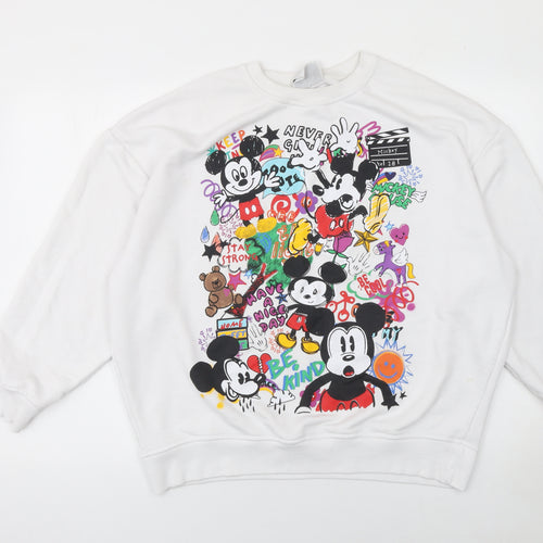 Disney Mickey Mouse Womens White Graphic Pullover Sweatshirt M 12/14