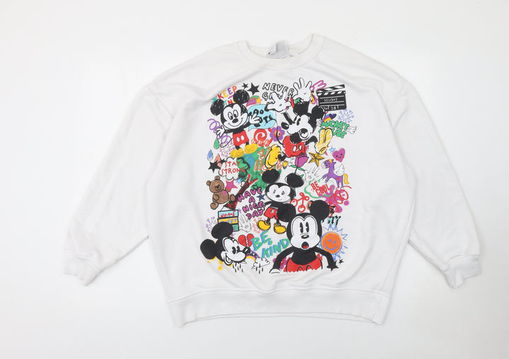Disney Mickey Mouse Womens White Graphic Pullover Sweatshirt M 12/14