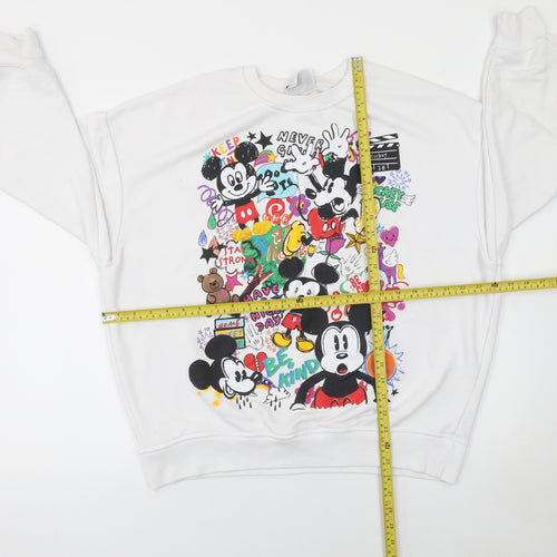Disney Mickey Mouse Womens White Graphic Pullover Sweatshirt M 12/14