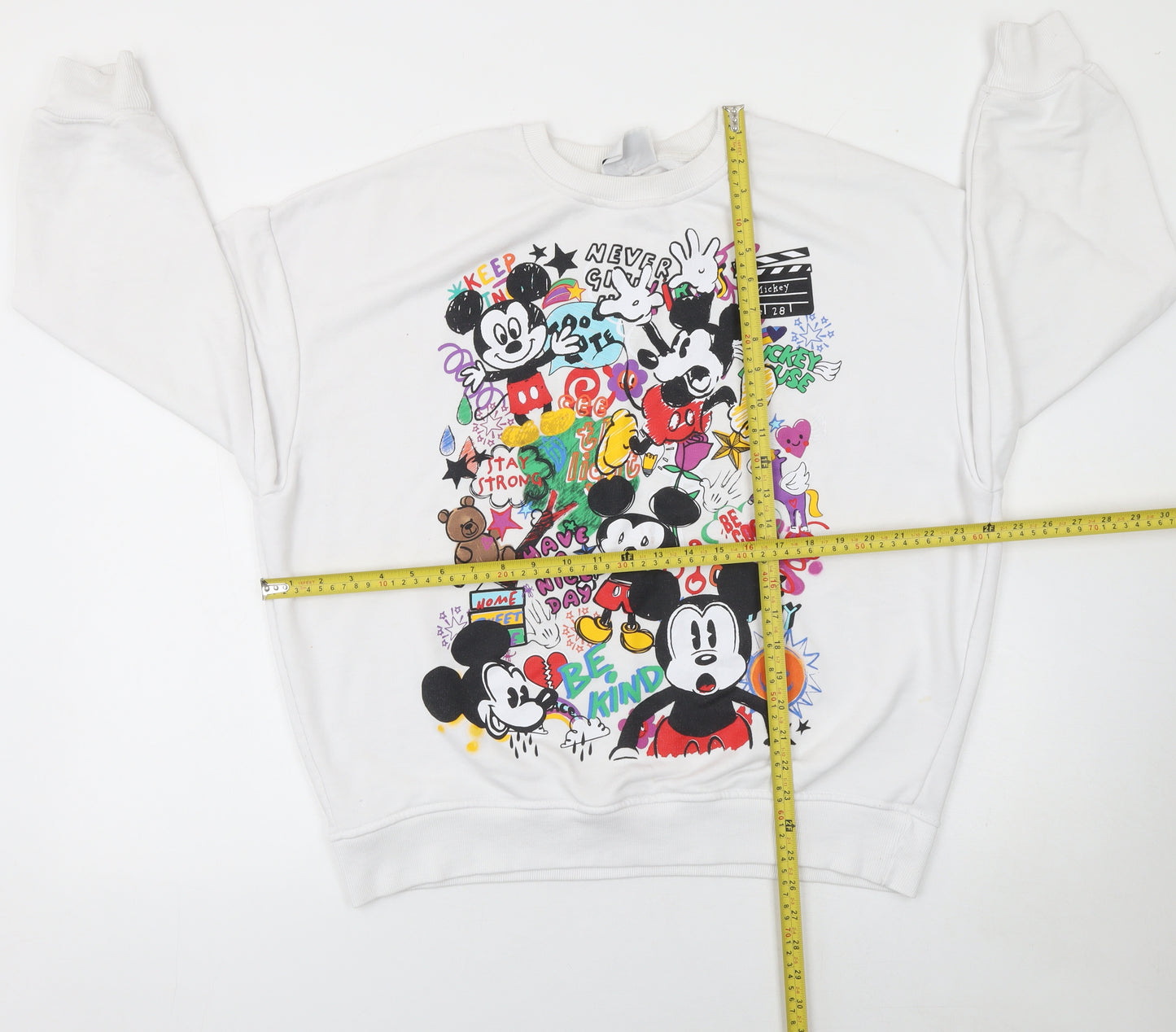Disney Mickey Mouse Womens White Graphic Pullover Sweatshirt M 12/14