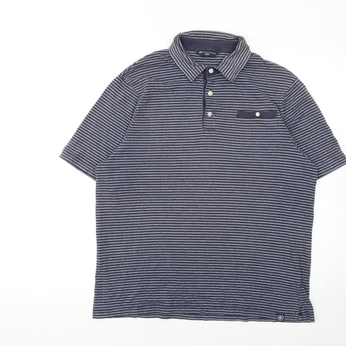 Marks and Spencer Mens Blue Striped Cotton Polo Shirt Medium