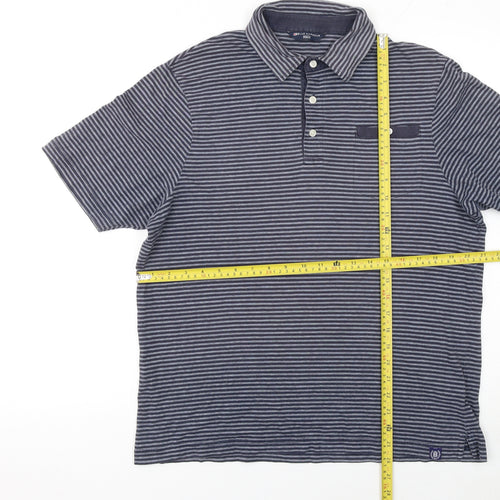 Marks and Spencer Mens Blue Striped Cotton Polo Shirt Medium
