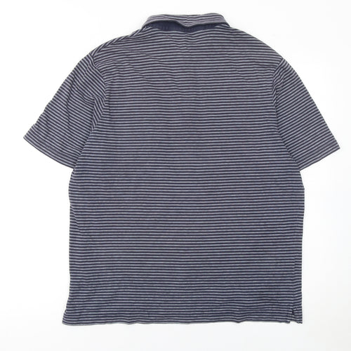 Marks and Spencer Mens Blue Striped Cotton Polo Shirt Medium