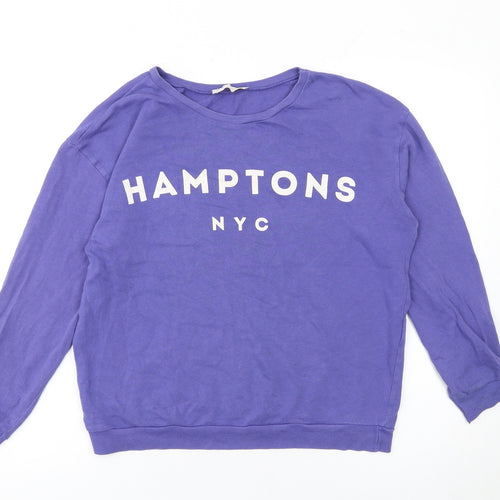 Pull & Bear Women's Purple Hamptons NYC Cotton Sweatshirt Size S