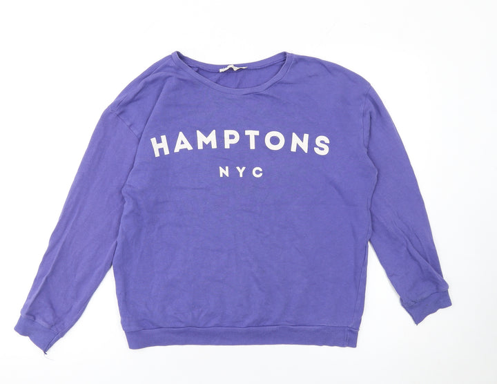 Pull & Bear Women's Purple Hamptons NYC Cotton Sweatshirt Size S