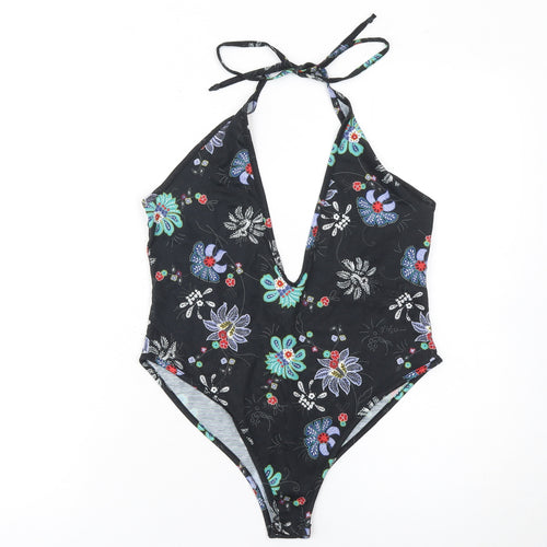 Boohoo Women’s Black Floral Halter Bodysuit UK 12