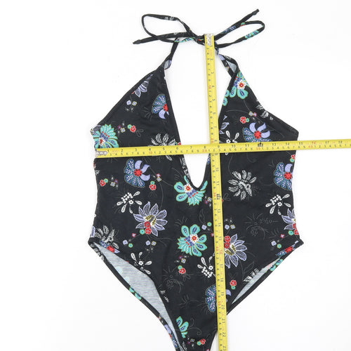 Boohoo Women’s Black Floral Halter Bodysuit UK 12