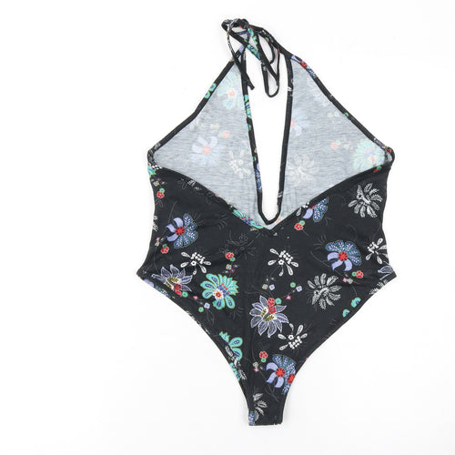 Boohoo Women’s Black Floral Halter Bodysuit UK 12