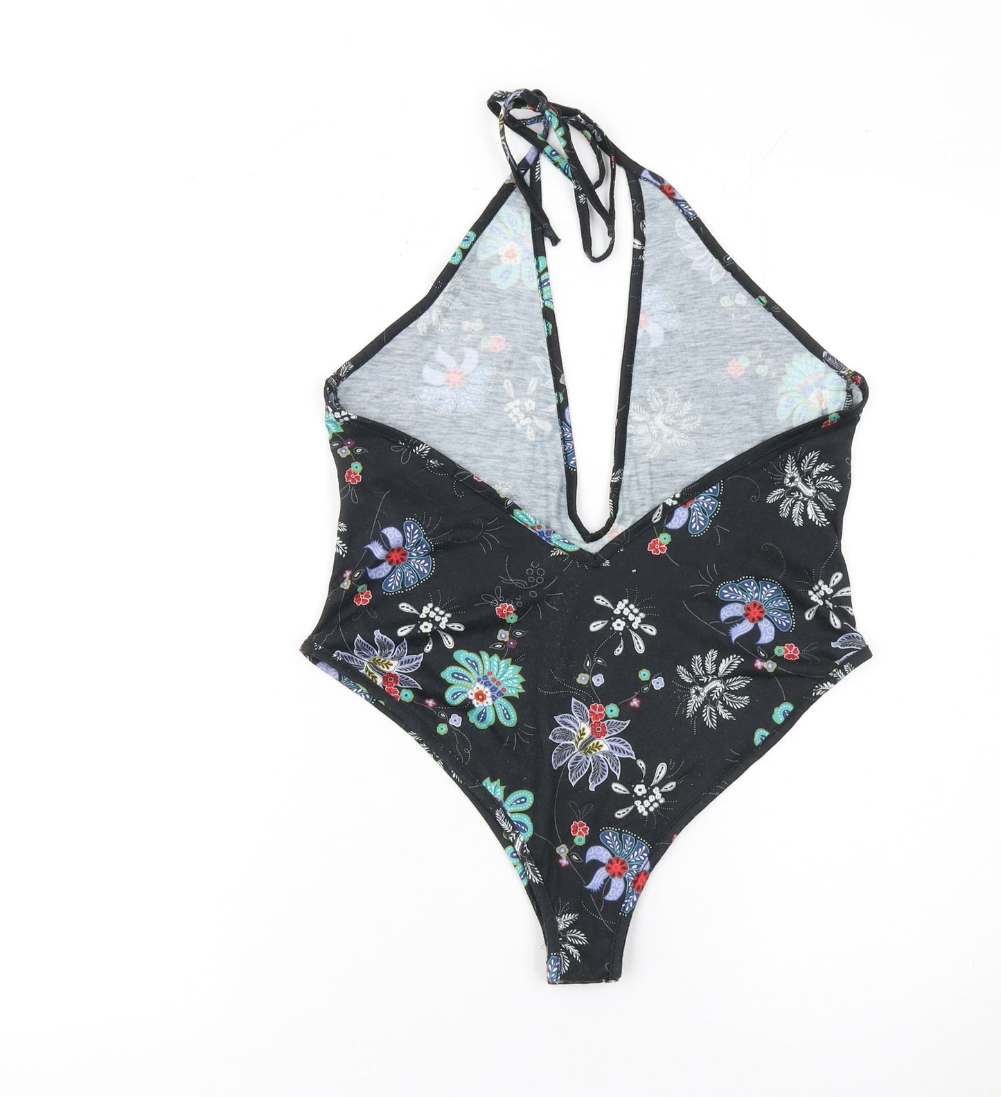 Boohoo Women’s Black Floral Halter Bodysuit UK 12