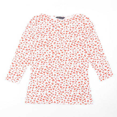 Marks and Spencer Women’s White Red Heart Print Cotton Long Sleeve T-Shirt Size 10