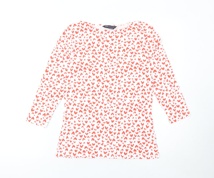Marks and Spencer Women’s White Red Heart Print Cotton Long Sleeve T-Shirt Size 10
