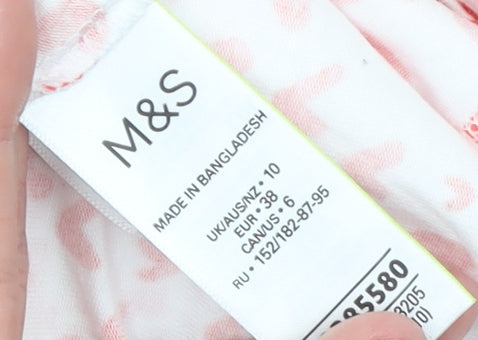 Marks and Spencer Women’s White Red Heart Print Cotton Long Sleeve T-Shirt Size 10