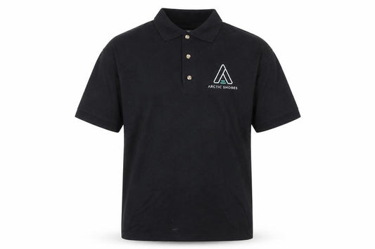 Front view of Gildan men’s black arctic shores embroidered work polo shirt m