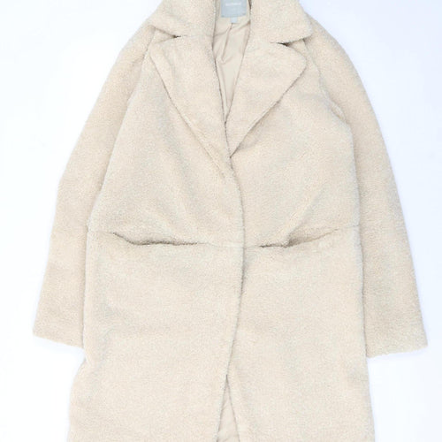Next Women Beige Longline Belted Fleece Overcoat Size 6