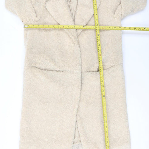 Next Women Beige Longline Belted Fleece Overcoat Size 6