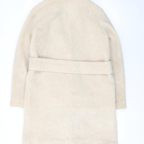 Next Women Beige Longline Belted Fleece Overcoat Size 6