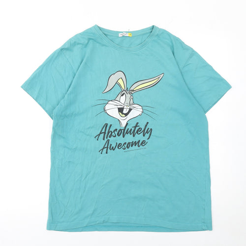 Bewakoof Women's Blue Bugs Bunny Cartoon Graphic Cotton T-Shirt XL