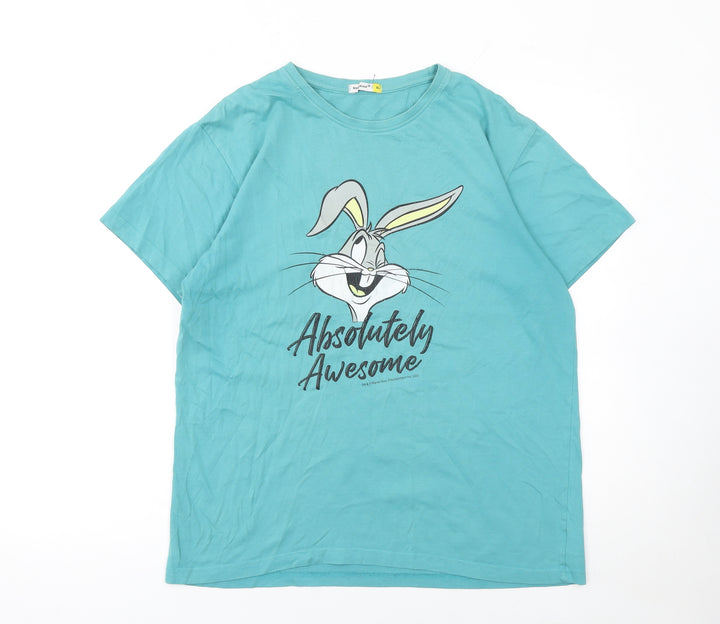 Bewakoof Women's Blue Bugs Bunny Cartoon Graphic Cotton T-Shirt XL