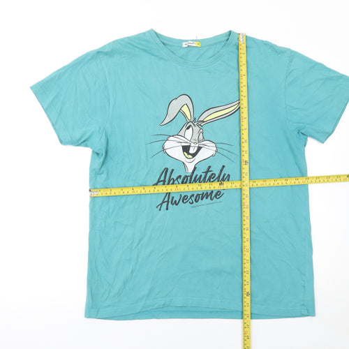 Bewakoof Women's Blue Bugs Bunny Cartoon Graphic Cotton T-Shirt XL
