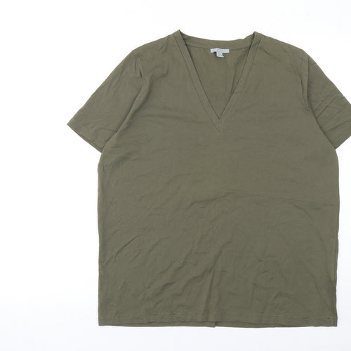 COS Women Green V-Neck Short Sleeve Cotton Jersey T-Shirt Size 12