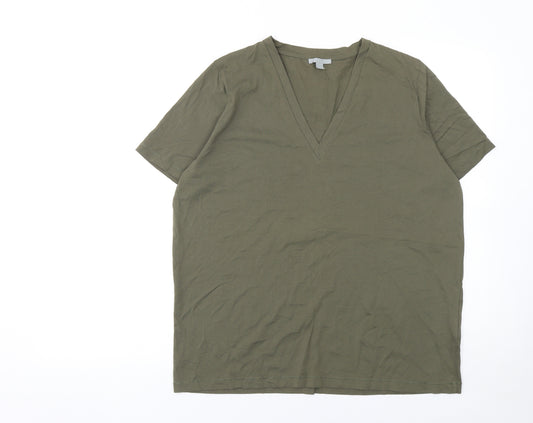 COS Women Green V-Neck Short Sleeve Cotton Jersey T-Shirt Size 12