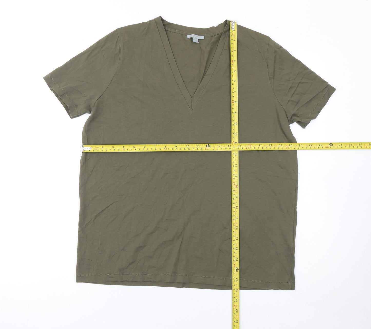 COS Women Green V-Neck Short Sleeve Cotton Jersey T-Shirt Size 12