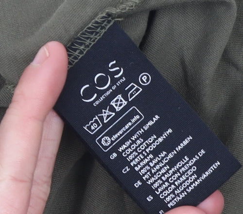 COS Women Green V-Neck Short Sleeve Cotton Jersey T-Shirt Size 12