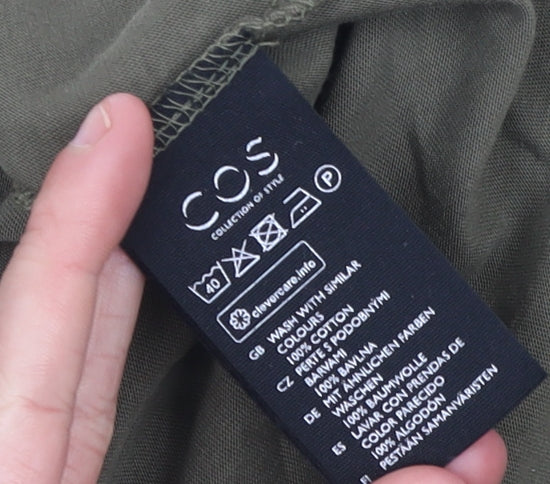 COS Women Green V-Neck Short Sleeve Cotton Jersey T-Shirt Size 12