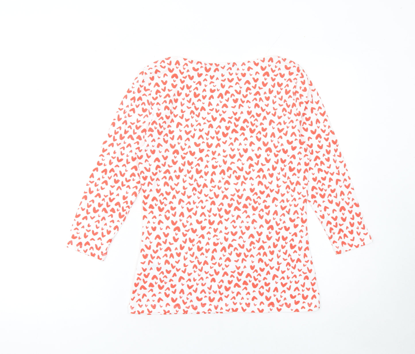 Marks and Spencer Women's White Red Heart Print Long Sleeve Cotton T-Shirt Size 10