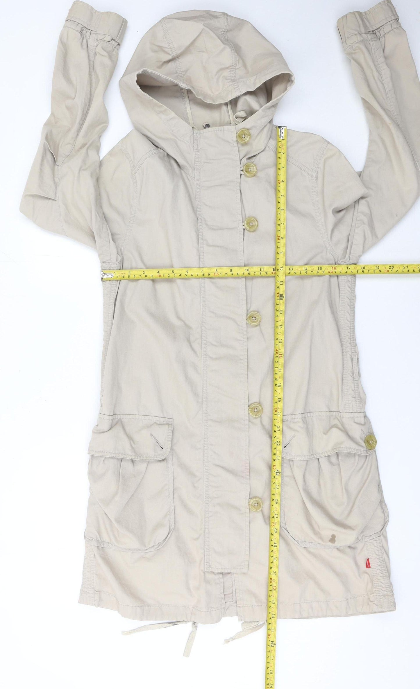 Jackpot Women's Beige Hooded Cotton Anorak Jacket Size S