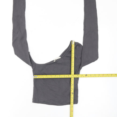 Stradivarius Women’s Grey One Shoulder Cropped Long Sleeve Top Size S