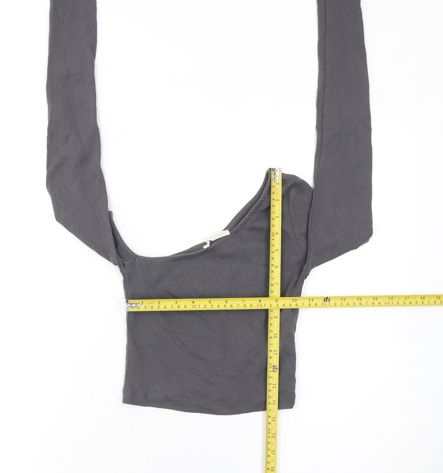 Stradivarius Women’s Grey One Shoulder Cropped Long Sleeve Top Size S