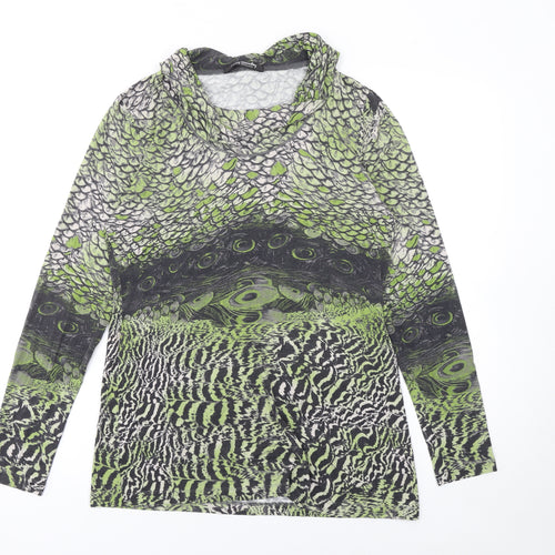 Betty Barclay Womens Green Animal Print Cowl Neck Long Sleeve Blouse Size 8