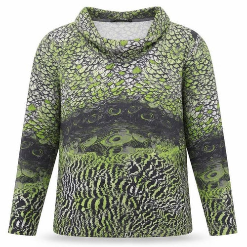Betty Barclay Womens Green Animal Print Cowl Neck Long Sleeve Blouse Size 8