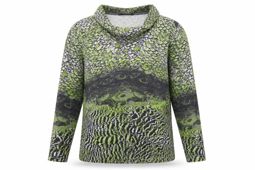 Betty Barclay Womens Green Animal Print Cowl Neck Long Sleeve Blouse Size 8