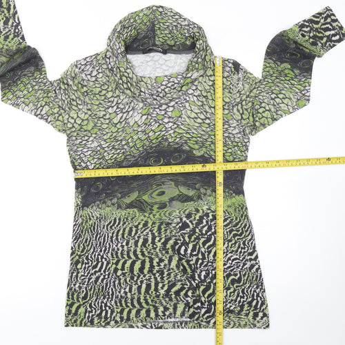 Betty Barclay Womens Green Animal Print Cowl Neck Long Sleeve Blouse Size 8