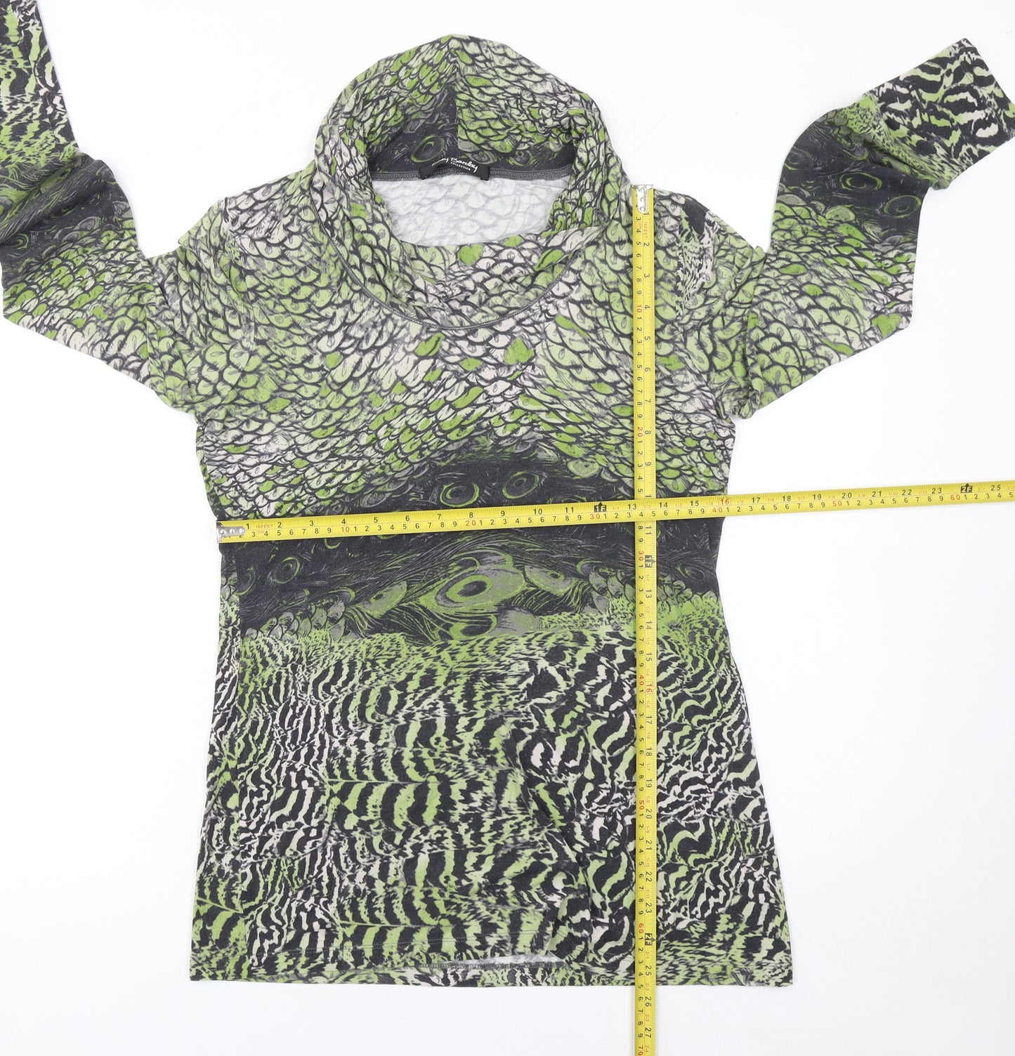 Betty Barclay Womens Green Animal Print Cowl Neck Long Sleeve Blouse Size 8