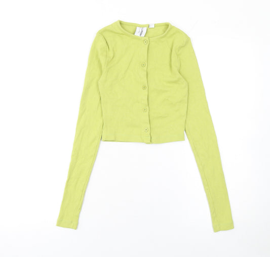 Collusion Womens Green Cropped Button-Up Long Sleeve Top UK 6