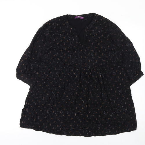 Libas Women’s Black Tunic Blouse 2XL Bohemian Floral 3/4 Sleeve Top