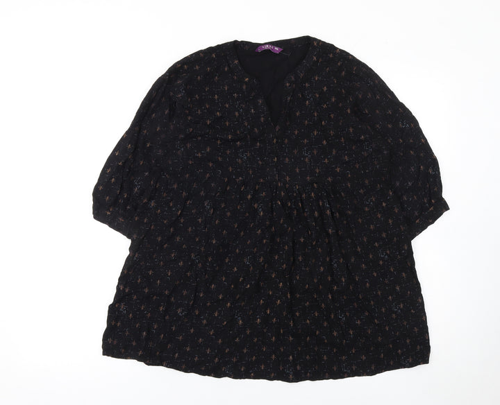 Libas Women’s Black Tunic Blouse 2XL Bohemian Floral 3/4 Sleeve Top