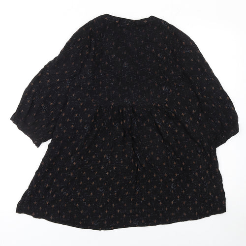 Libas Women’s Black Tunic Blouse 2XL Bohemian Floral 3/4 Sleeve Top