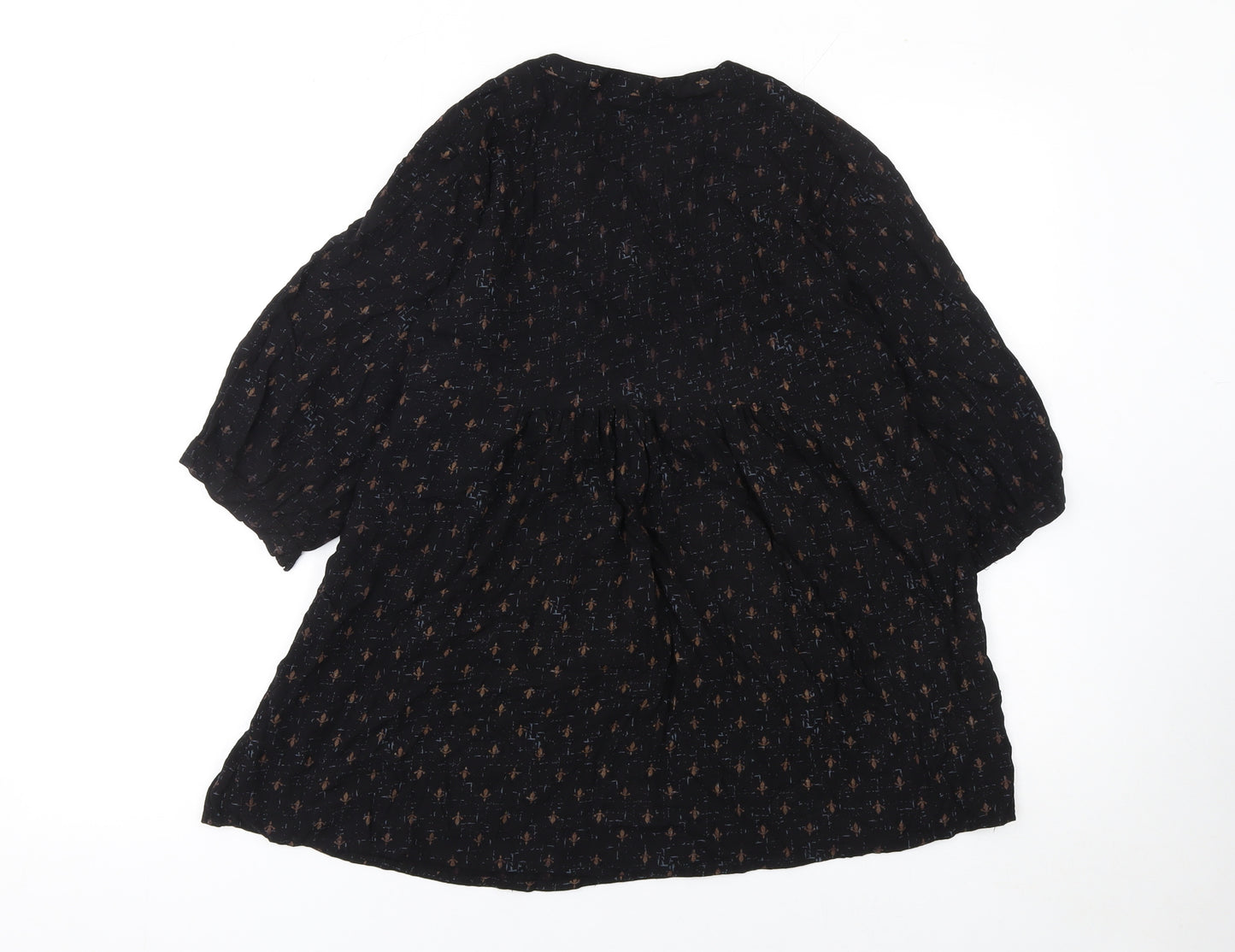 Libas Women’s Black Tunic Blouse 2XL Bohemian Floral 3/4 Sleeve Top