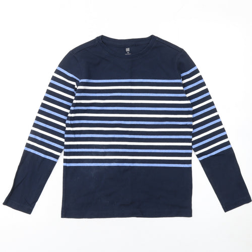 Uniqlo Girls Blue Striped Long Sleeve Cotton T-Shirt 10 Years